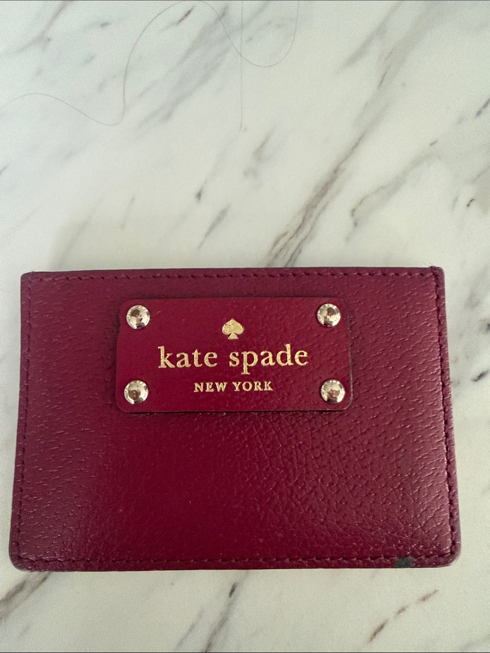 kate spade Burgundy Leather Card & Key Holder with Gold Logo